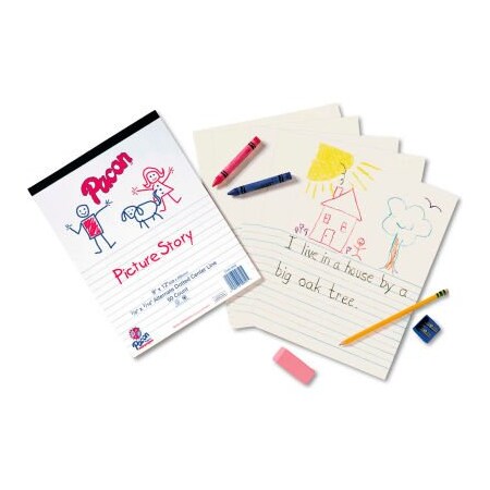 Pacon Pacon Multi-Program Picture Story Paper, 5/8in Long Rule, 12 x 9, White, 500 Sheets/Pk 2423